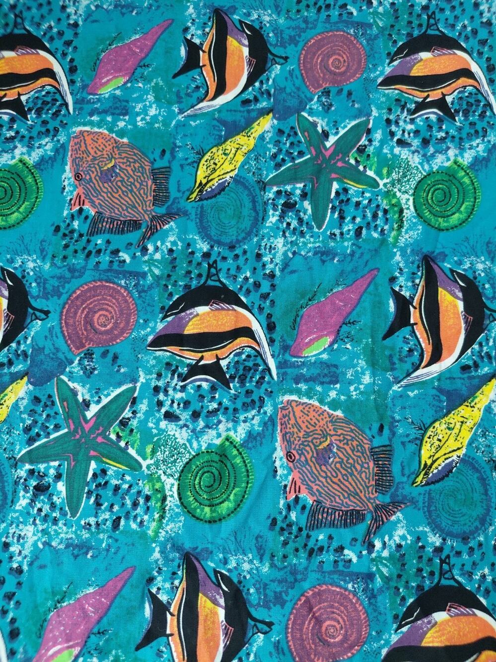 CS Shamash Fabric Ocean Fish Shell Vibrant #5523 Sea Beach 5 Yards Quilt Craft